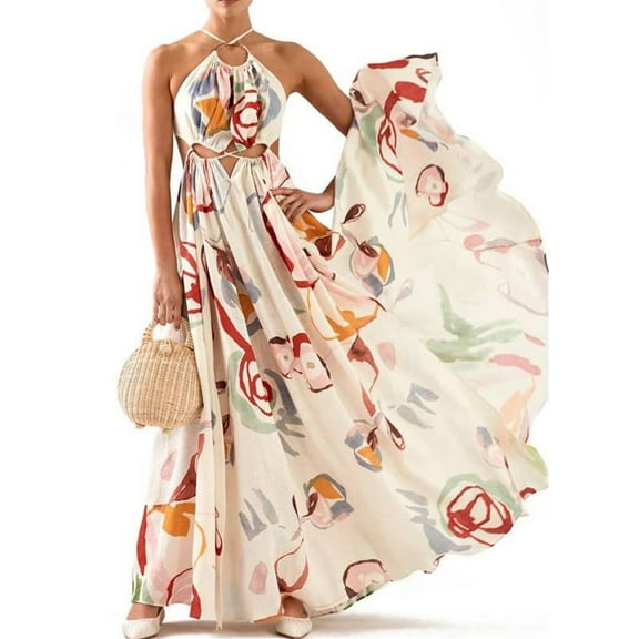 ZUARFY Summer Sun-dress Women Floral Print Beach Dress Strapless Sleeveless Loose Sexy off Shoulder Boho Polyester Maxi Dress