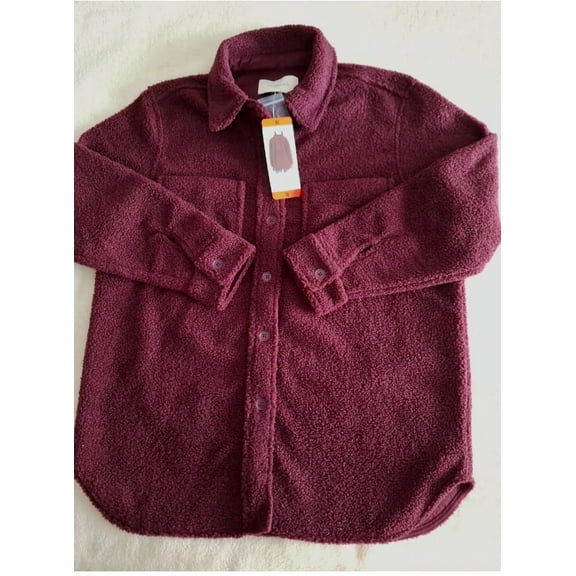 Ecothreads Ladies’ Long Sleeve Boucle Warm Soft Shirt Jacket (Red. Medıum)