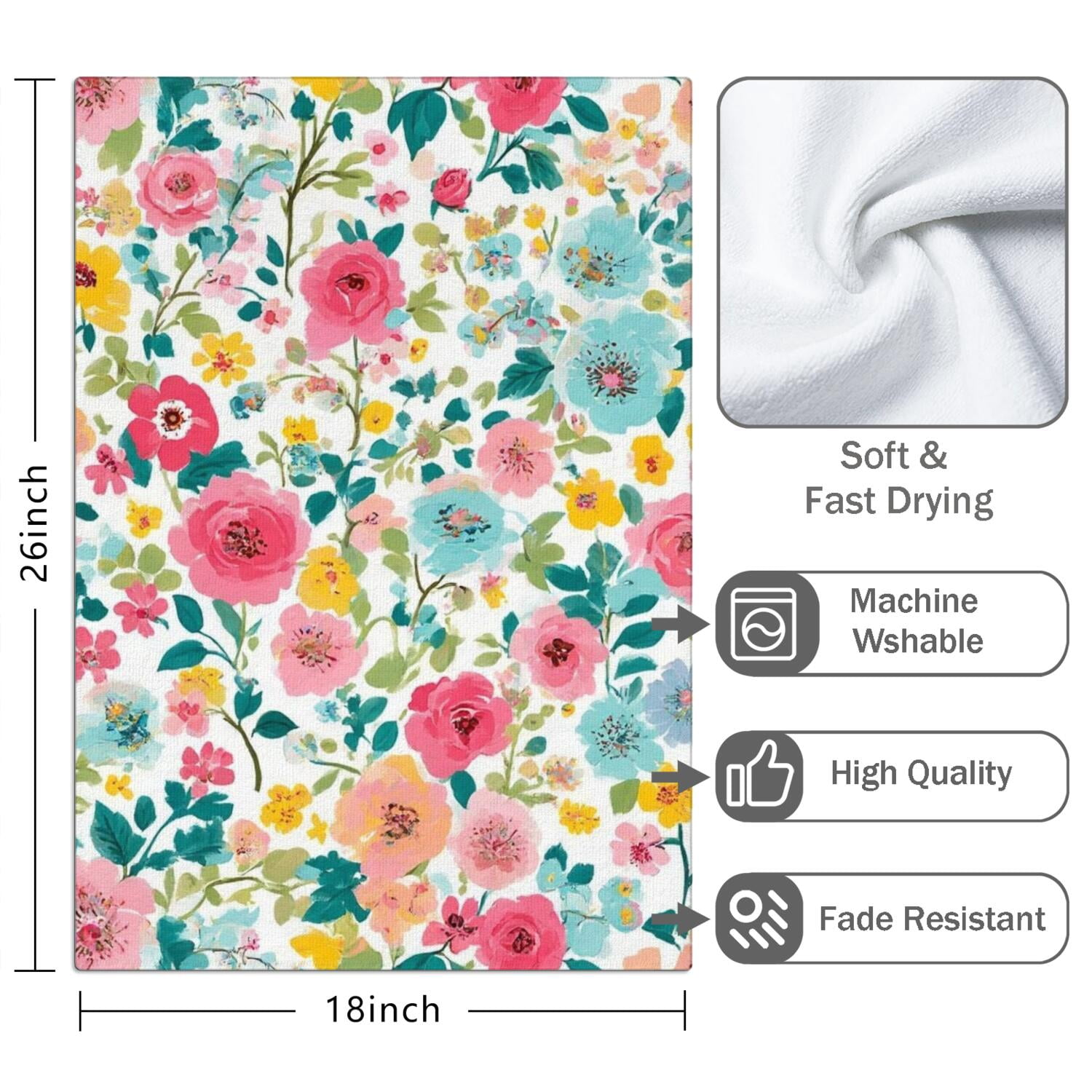 2 Pcs Funny Kitchen Towels,Pioneer Flower Microfiber Dish Towels,Kitchen Tea Towels,Kitchen Towel Set (18" X 26")