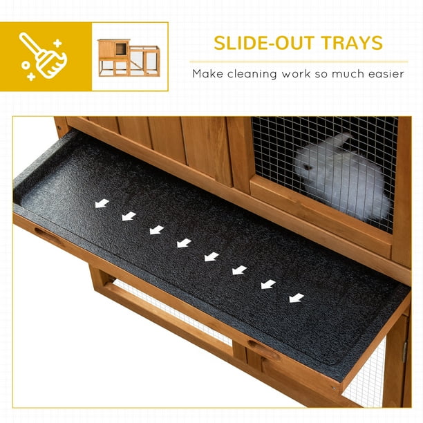 PawHut 55.5 Rabbit Hutch Outdoor Large Chicken Coop Bunny Cage Indoor with Openable Roof Slide Out Tray Ramp for Rabbits and Small Animals Orange Walmart