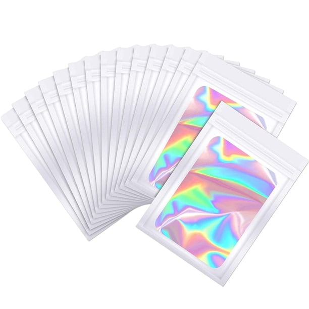 100 bolsas de embalaje holográficas herméticas, impermeables y a prueba de olores. blanco