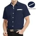 thumbnail image 3 of NeedBo Men's Dress Shirts Regular Fit Short Short Sleeve Business Casual Button Down Shirt, Navy Size S, 3 of 7