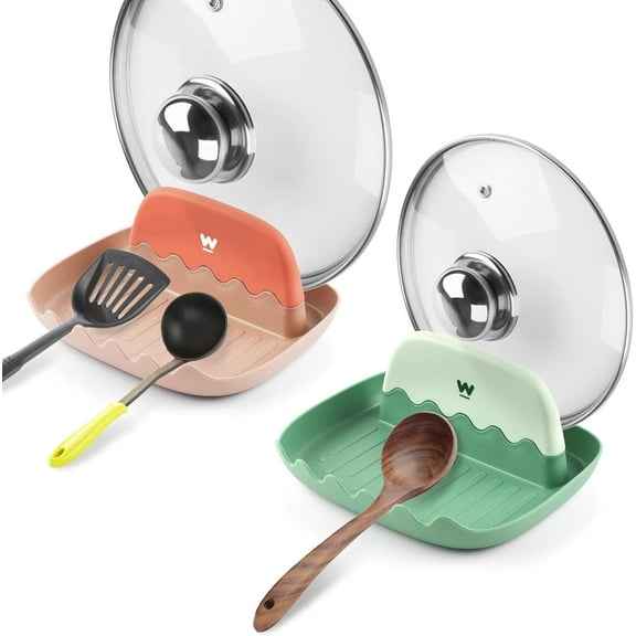 RUseeN 2 Pack Utensil Rest and Pot Lid Holder with Drip Pad for Multiple Utensils, Dishwasher Safe, Heat-Resistant, Spoon Rest for Stove Top, Kitchen Utensil Holder for Ladle