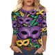 thumbnail image 2 of Xuyuer Mardi Gras Printed Shirt - Ladies' 3/4 Sleeve Crewneck Top for Festival Celebrations, Carnival Themed Parties, Vibrant Holiday Seasonal Fashion & Eye-Catching Parade Ready Apparel, 2 of 9