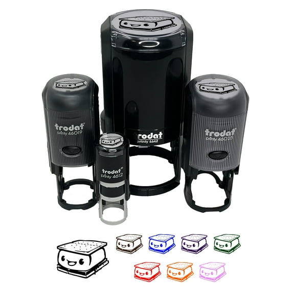 Cute Kawaii S'mores Marshmallow Self-Inking Rubber Stamp Ink Stamper - Blue Ink - Small 3/4 Inch