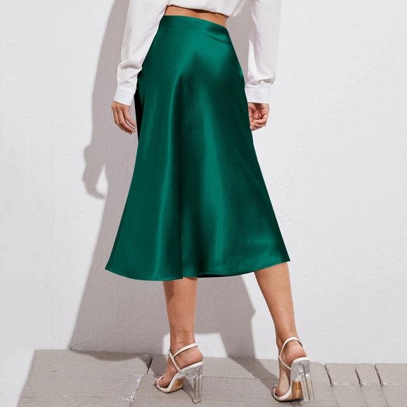 Vedolay Womens Skirts Women's Casual Elastic High Waist Straight Jogger Knee Midi Skirt with Pockets,Green XS