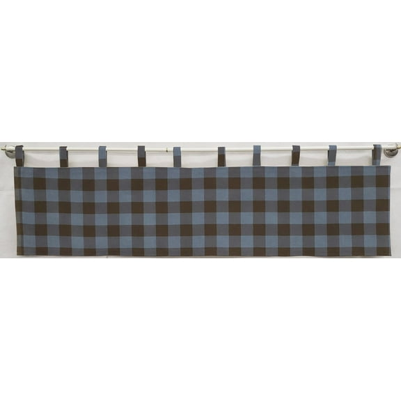 Buffalo Check Plaid Tab Top Valances by Penny's Needful Things (Lined) (12 Inch Two Valance Panels) (Blue)