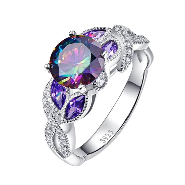 Colorido Oval Zircon Anillo Elegante Rhinestone Anillo Zafiro Joyería Anillos Mujeres Moda Completa Zircon Anillos para Mujeres Tamaño 6 10