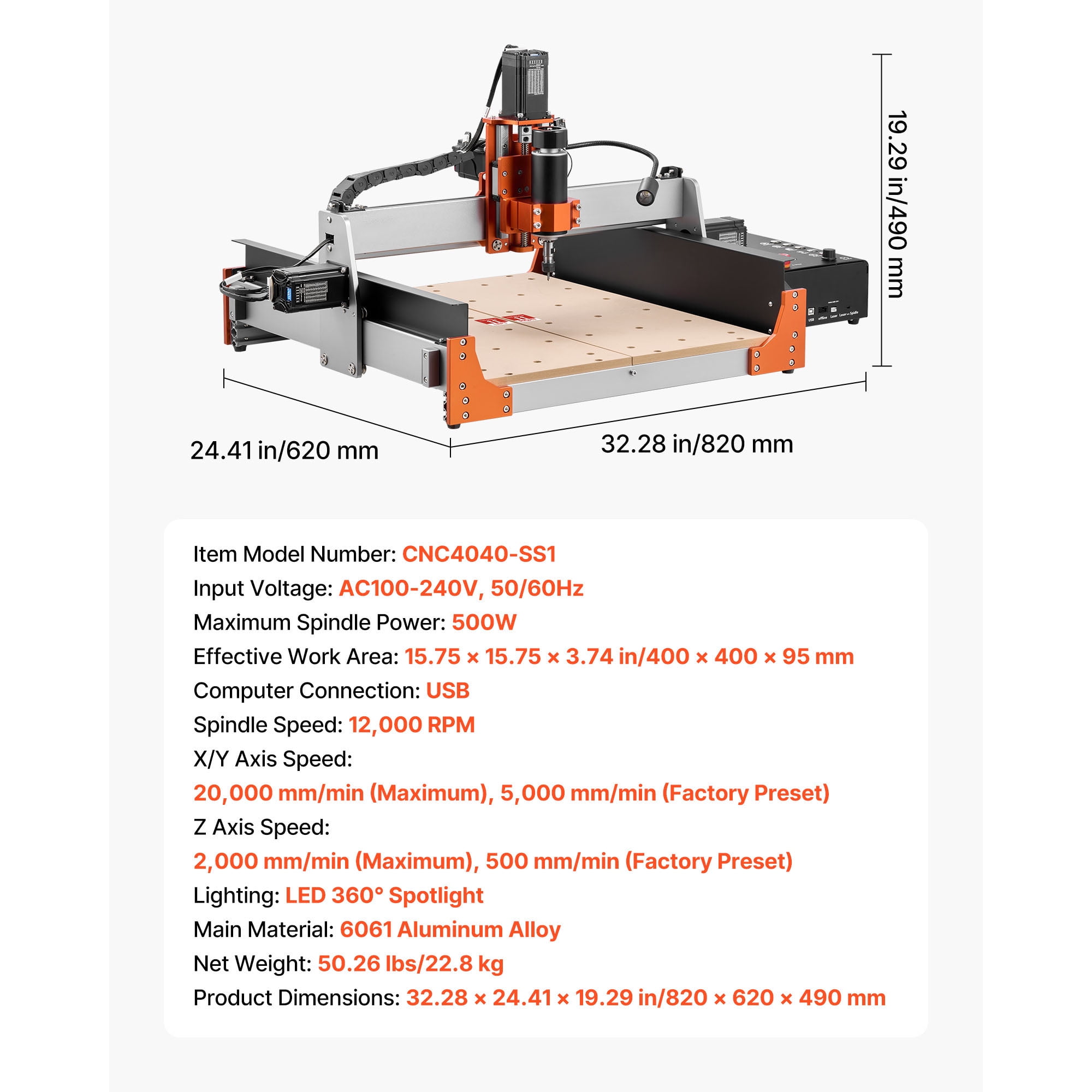 KFFKFF CNC Router Machine CN C4040-SS1, 15.75 x 15.75 x 3.74 in
