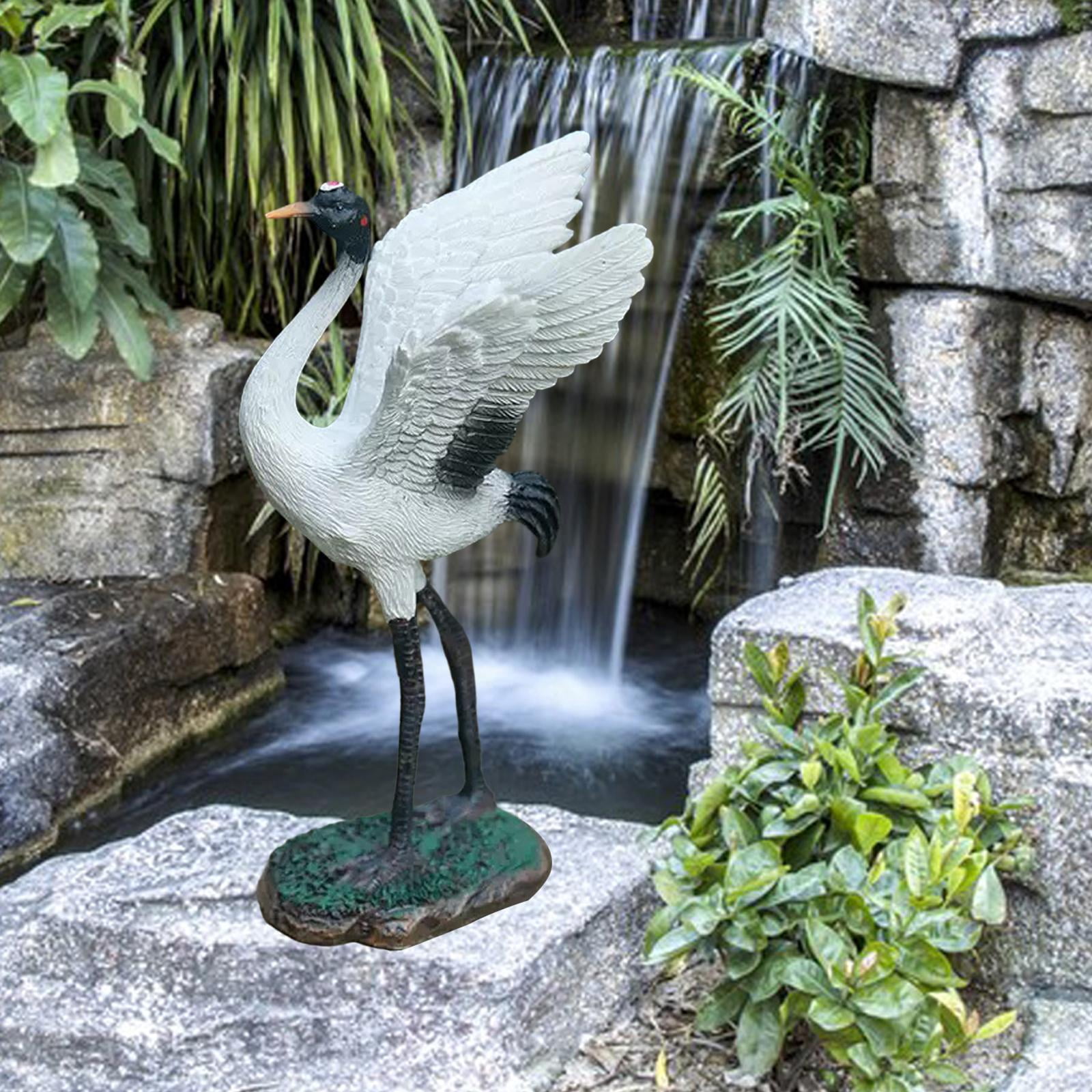 Outdoor Garden Statue Miniature Sculptures Crane Novelty Free Standing Bird Statues Decoy for Tabletop Lawn Home Swimming Pool Decoration 18cm