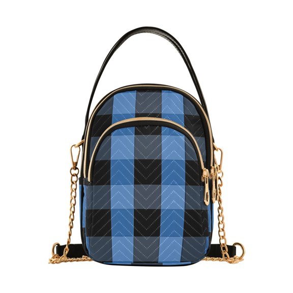 joogoo Women Blue Checkered Grid Pattern Chain Crossbody Bags Shoulder Handbag Phone Purse