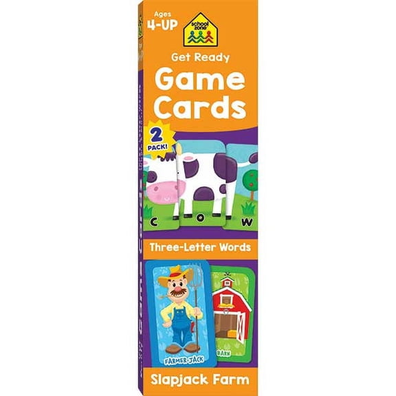 School Zone - Get Ready Game Cards Three-Letter Words & Slapjack Farm 2 Pack - Ages 4 and Up, Spelling, Vocabulary, Word-Picture