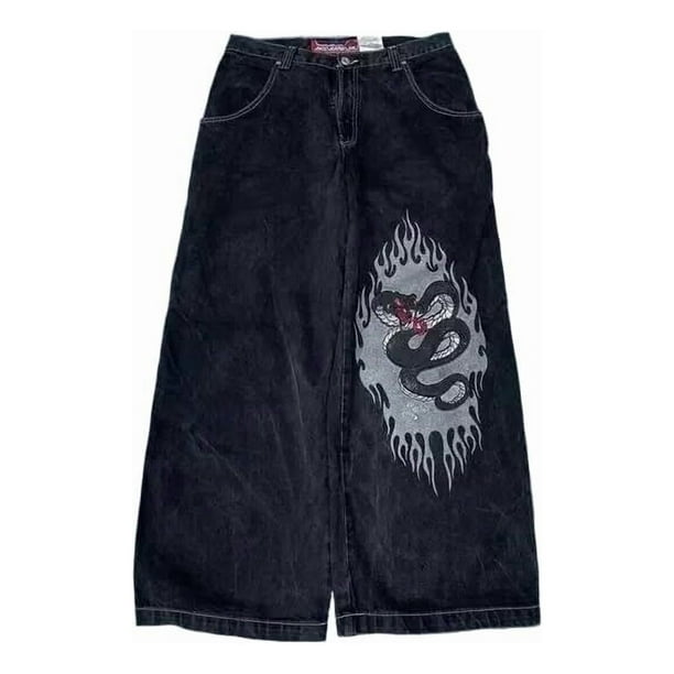 Pantalones vaqueros unisex estilo hip-hop gótico urbano de talle alto y corte holgado con diseños rasgados y bordados for hombre y mujer