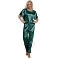 thumbnail image 5 of DAKIMOE Womens Silk Satin Pajama Set Short Sleeve Shirt with Long Pajamas Pant Set Two-piece Pj Sets Soft Sleepwear Loungewear Nightwear Pjs S-2XL, Green, M, 5 of 11