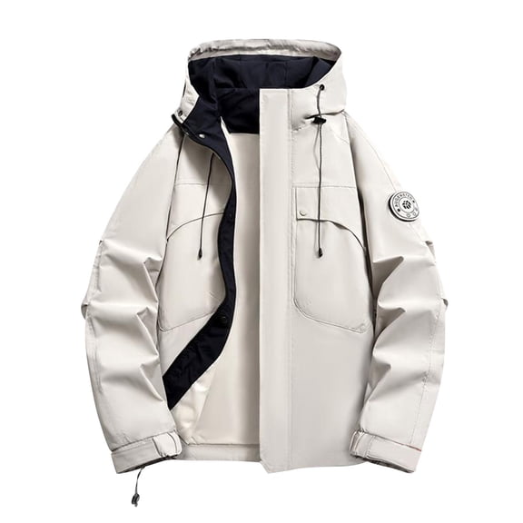 WRKEKC Mens Jackets Solid Color Long Sleeve Hooded Utility Waterproof Hiking Jacket Casual Outdoor Daily Wear Men's Lightweight Jacket