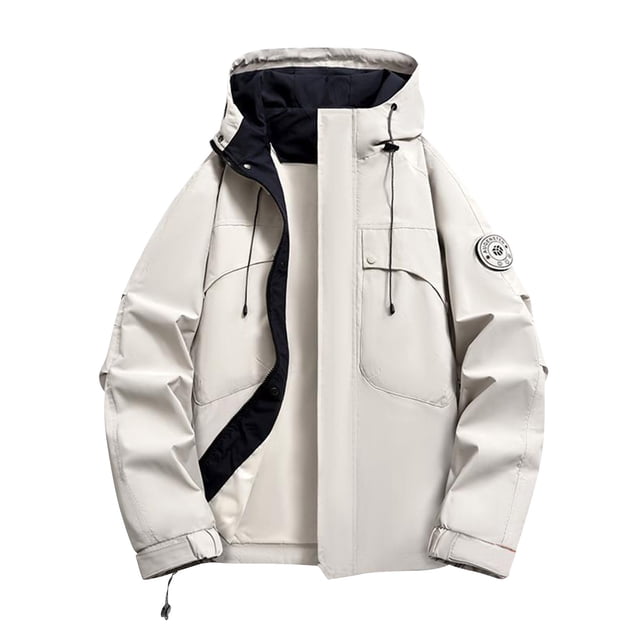 Men's Waterproof Work Jacket, Hooded Raincoat with Multiple Pockets for Outdoor and Casual Wear, Breathable Nylon Shell