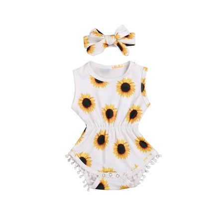 

Seyurigaoka Children s Two Piece Set Sunflower Romper Tassels Toddler s