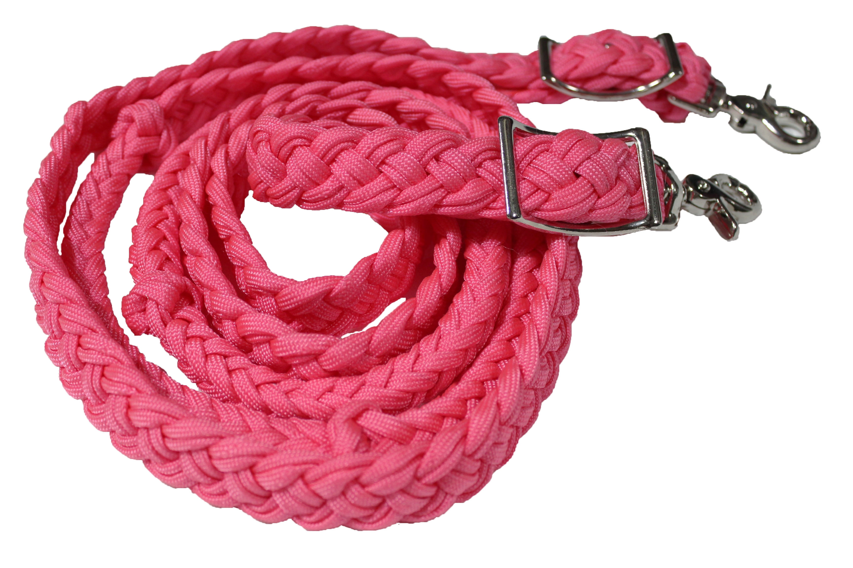 Roping Knotted Tack Western Barrel Horse Reins Nylon Braided Hot Pink 60724 