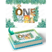 One Year Jungle Safari Animals Wild OYA Edible Image Cake Topper Birthday Sheet Banner 1/4 Sheet