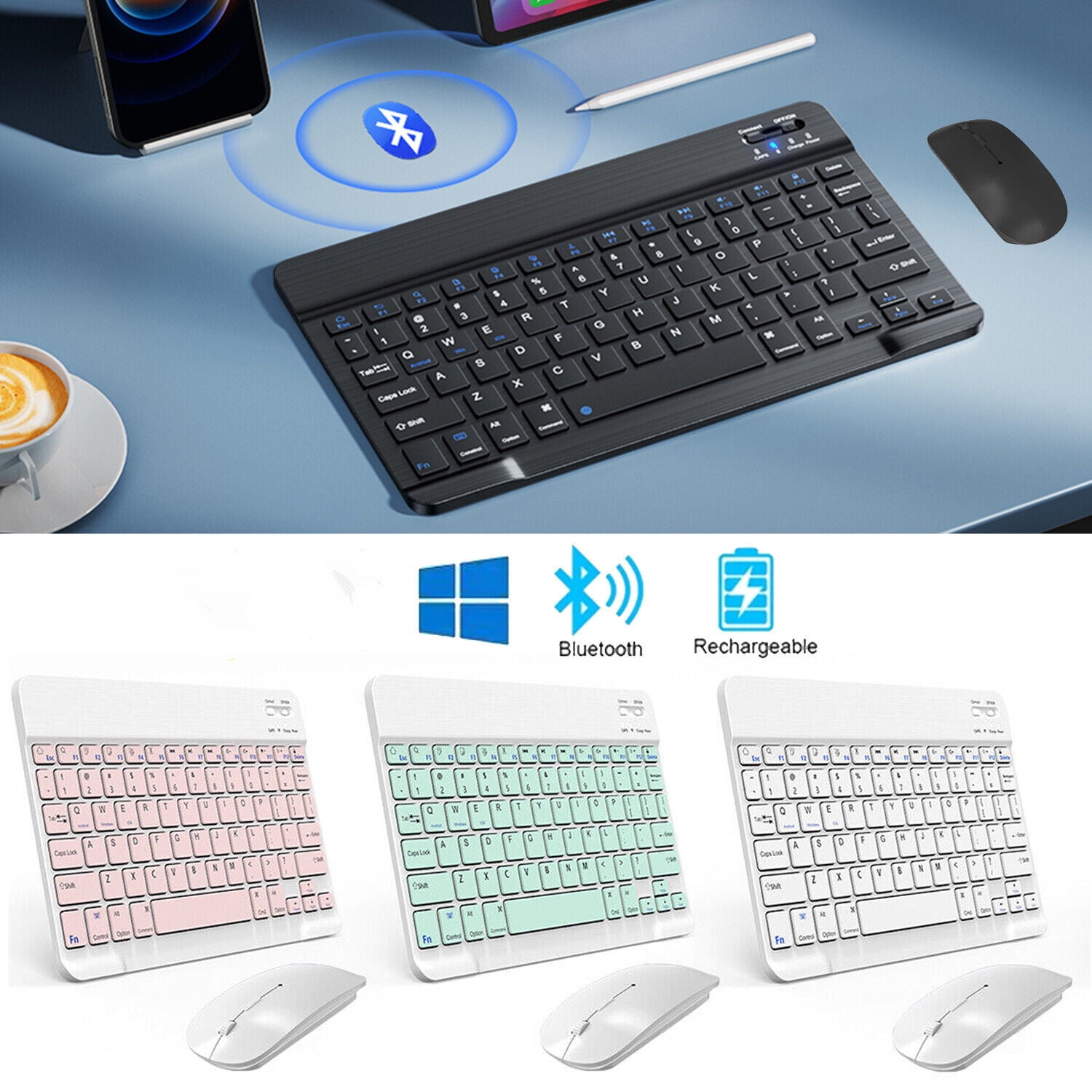 Universal Bluetooth Keyboard Full Size Wireless Keyboard for Windows iOS Android Computer