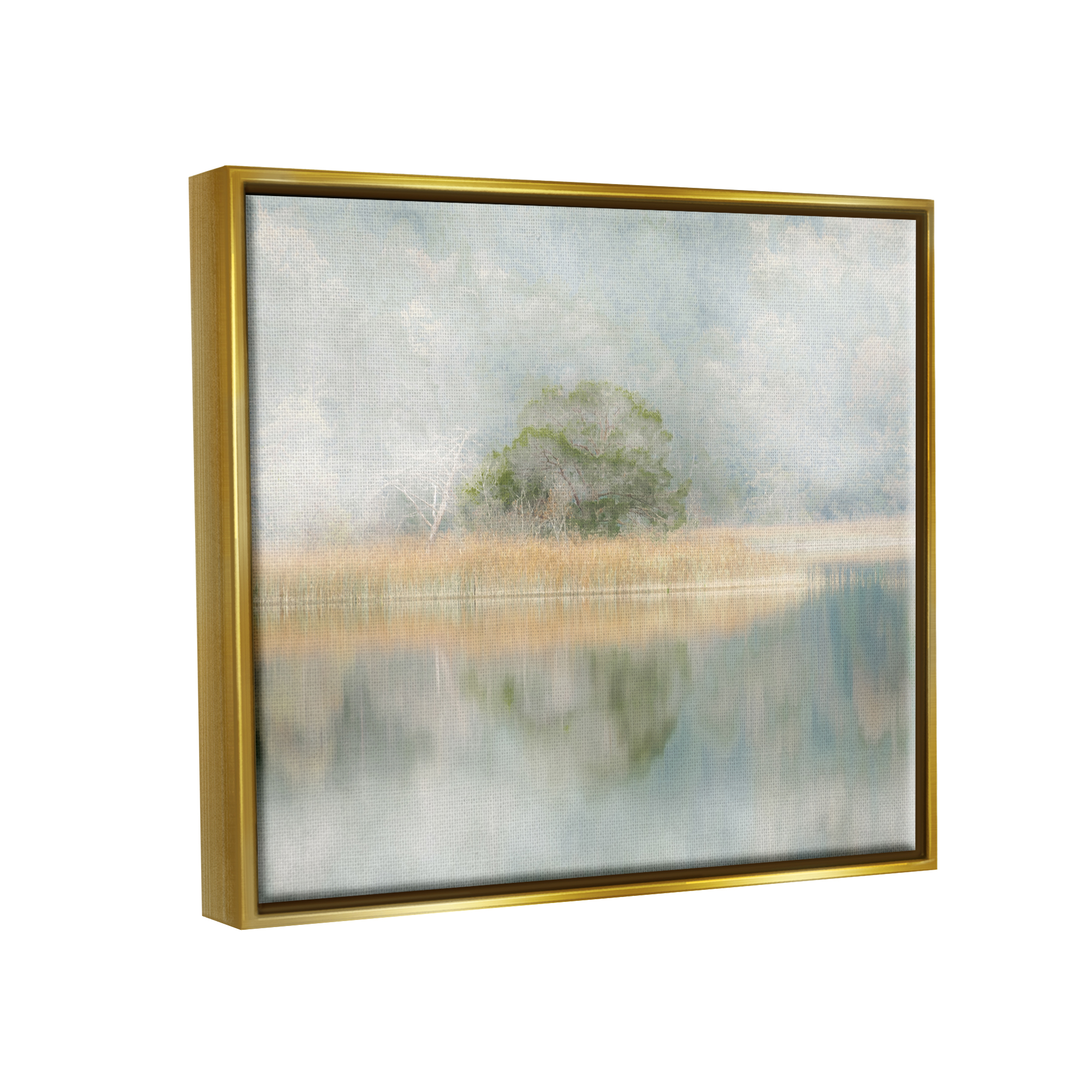 Stupell Industries Abstract Misty Lake Abstract Painting Gold Floater Framed Canvas Art Print Wall Art, 31 x 25