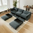 thumbnail image 3 of U-Shaped 3-Seater Sectional Sofa with Storage & 2 Ottomans - Gray Corduroy-like Chenille Fabric, Deep Seat Living Room Couch, Modular Design with Pull-Out Drawers, 3 of 16