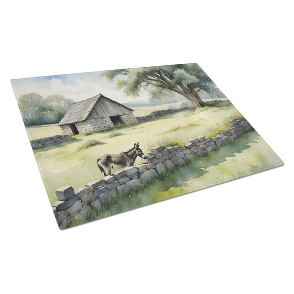 Carolines Treasures DAC7684LCB 15 x 12 in. Donkey by the Stone Wall Glass Cutting Board