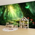 thumbnail image 6 of Wallpaper Forest Glowing Butterflies Mushrooms Peel and Stick Wall Murals 100"H x 144"W Removable PVC Wall Paper Self-Adhesive Wall Paintings Art Decor for Bedroom Living Room, 6 of 7
