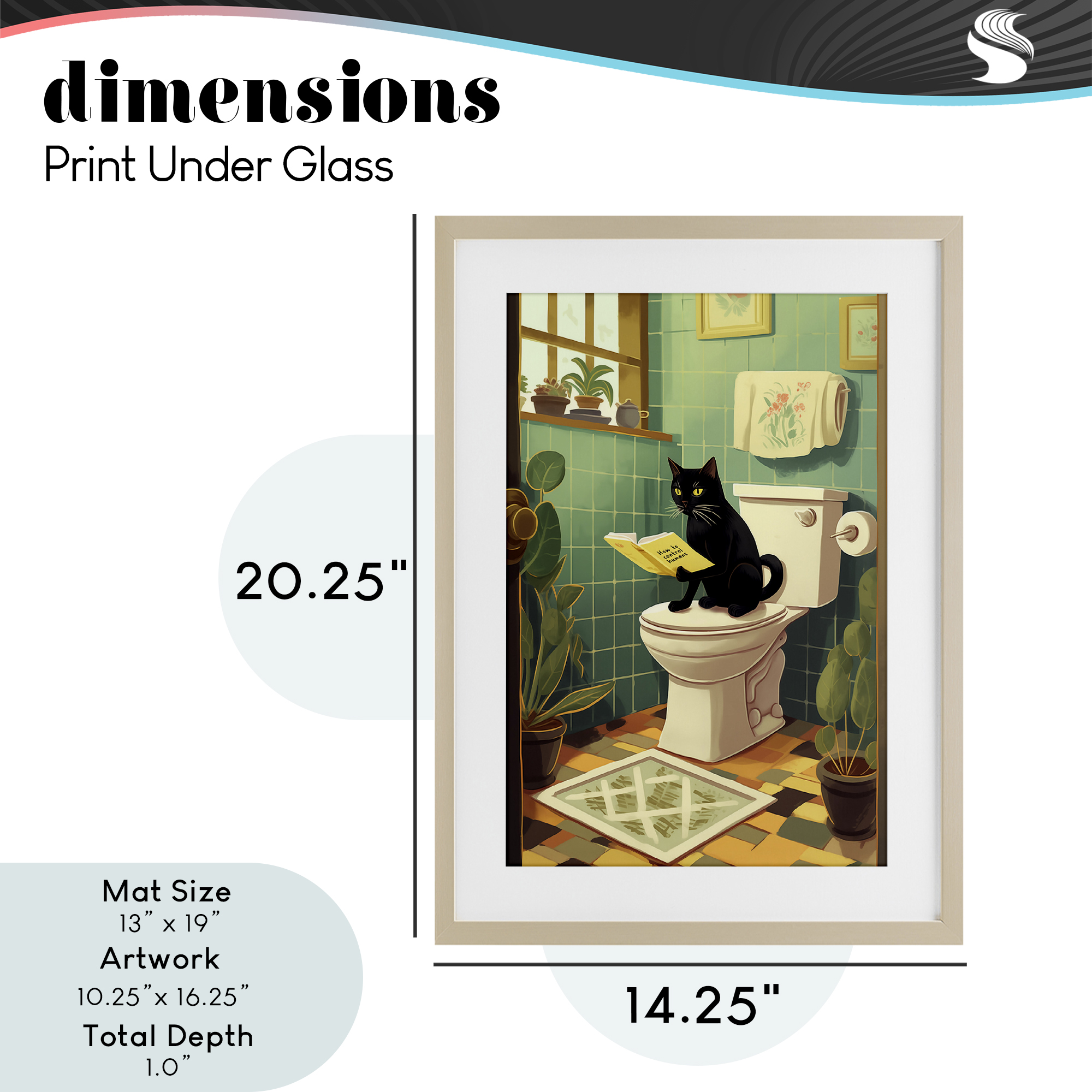 Cat Reading On Toilet Birch Framed Print Under Glass, design by Andreas Magnusson