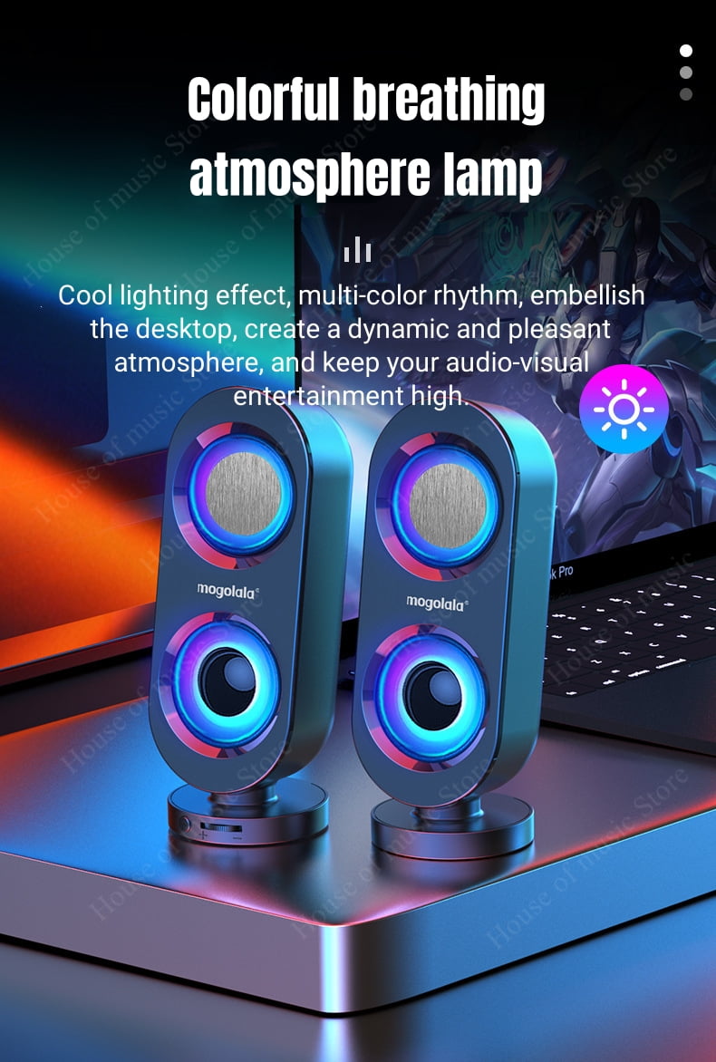 Computer Audio Home Desktop Notebook Speakers USB Wired Bluetooth Speakers Shocking Stereo RGB Color Atmosphere Lighting Effect(Black)