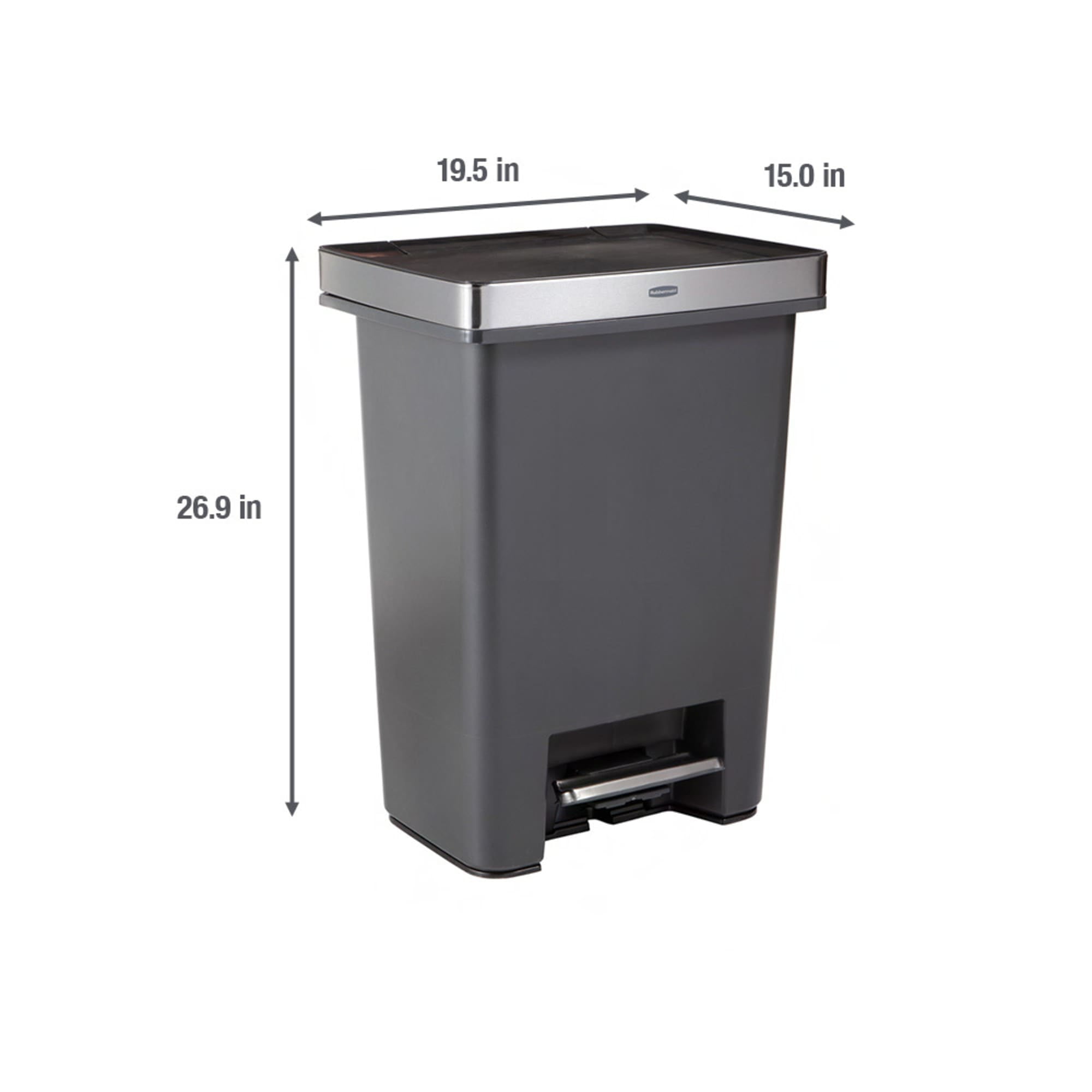 Rubbermaid Kitchen Trash Can, 19 Gallon Stainless Steel Dual Compartment Step Garbage Bin, Charcoal