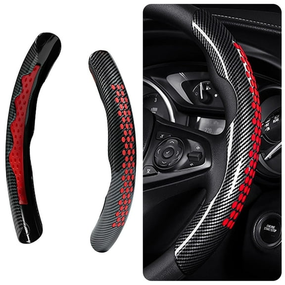 XUKEY Car Steering Wheel Cover Carbon Fiber Black Red Non-Slip Universal