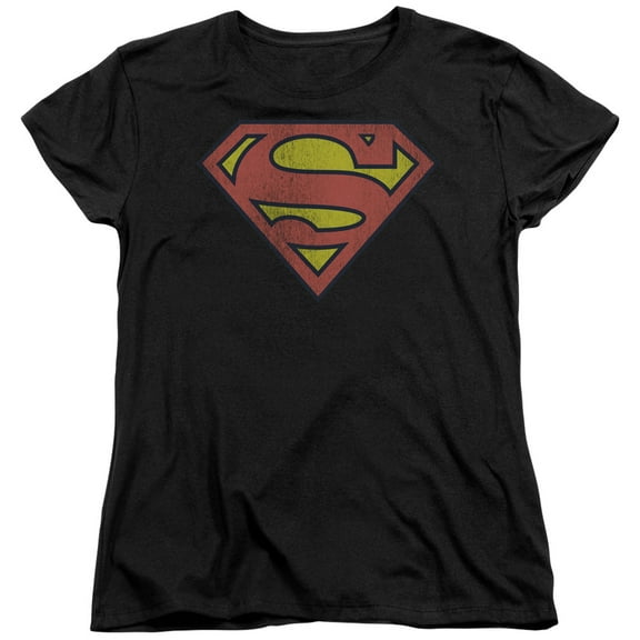 DC Comics Retro Supes Logo Distressed S/S Women's T-Shirt Black