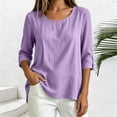 thumbnail image 5 of Vivianyo HD Women's Round Neck 3/4 Sleeve Blouse, Casual Woven Top for Women Everyday Wear, Women's Purple, Sizes S-2XL, 5 of 8