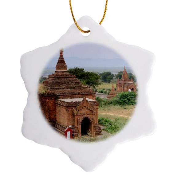 3drose, Myanmar (burma), Bagan (pagan), Bagan Temples-as06 Sro0175 - Steve Roxbury, 3 inch Snowflake Porcelain Ornament
