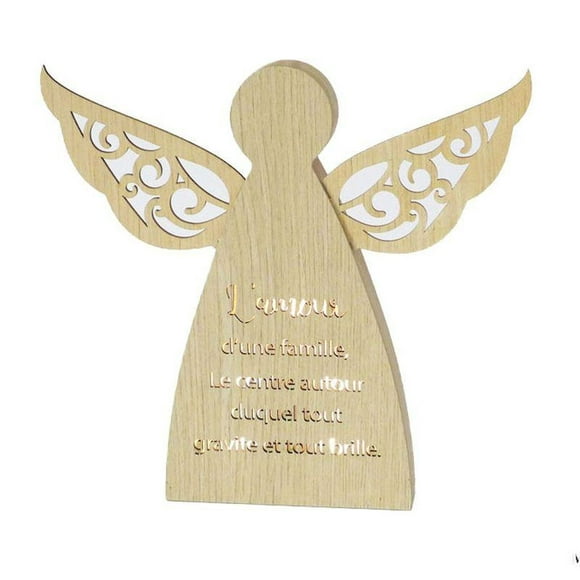 10 " Wood Veneer Led Angel "L'Amour D'Une Famille, Le Centre Autour Duquel Tout Gravite Et Tout Brille Night Light