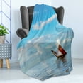 thumbnail image 4 of Shipwreck Soft Flannel Fleece Throw Blanket, Sunken Ship on Surface of Freshening Sea View with Cloudy Weather Nobody Print, Cozy Plush for Indoor and Outdoor Use, 50" x 60", Blue White, by Ambesonne, 4 of 5
