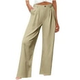thumbnail image 2 of ZHYou Womens Pants,Baggy,High Waist,Pleated,Wide Leg Trousers,Button Closure,Loose Fit Casual Pants,Beige,Size L, 2 of 9