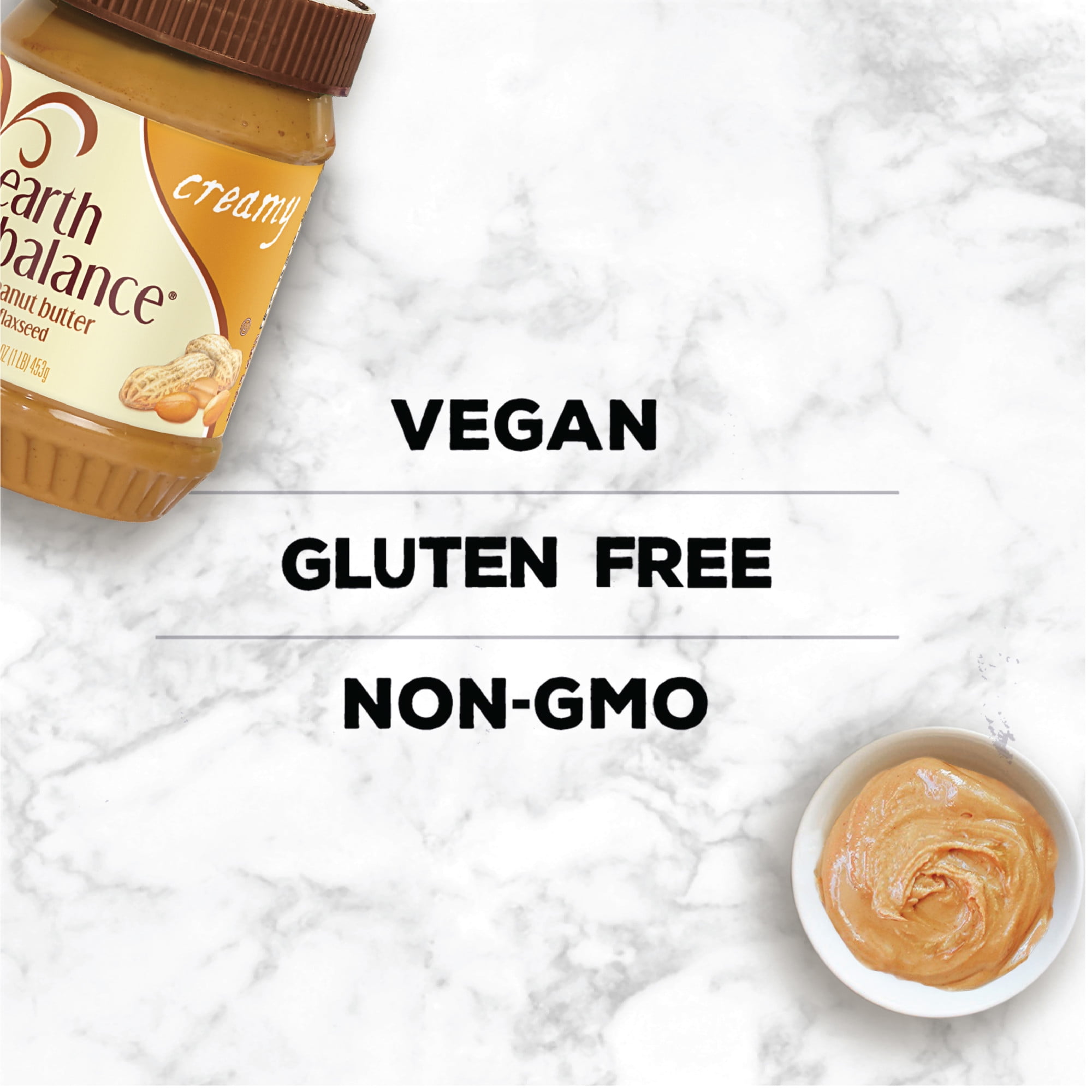 (2 pack) Earth Balance Creamy Peanut Butter and Flaxseed Oil, 16 oz Jar