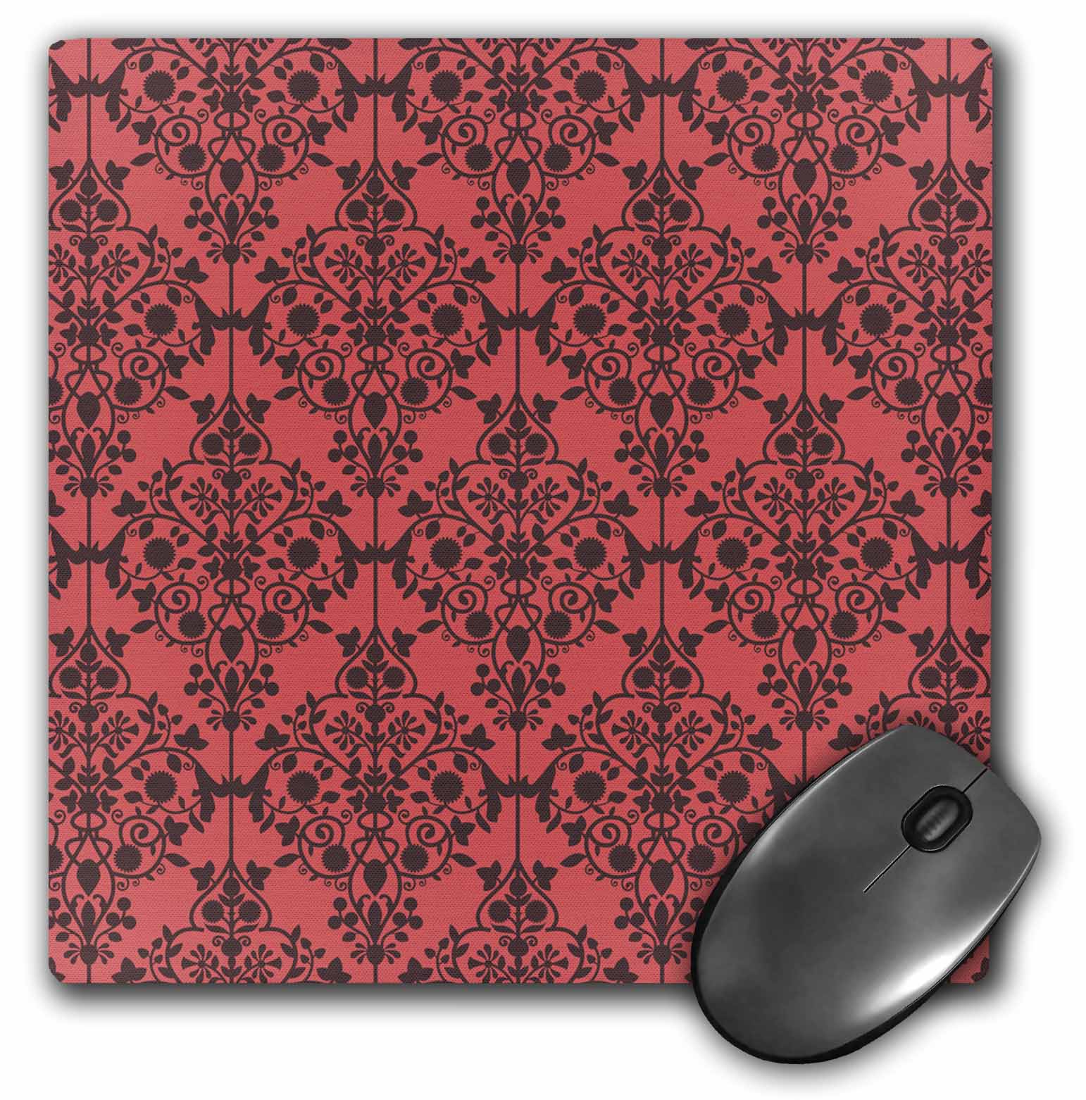 3dRose Deep Rose Damask, Mouse Pad, 8 by 8 inches