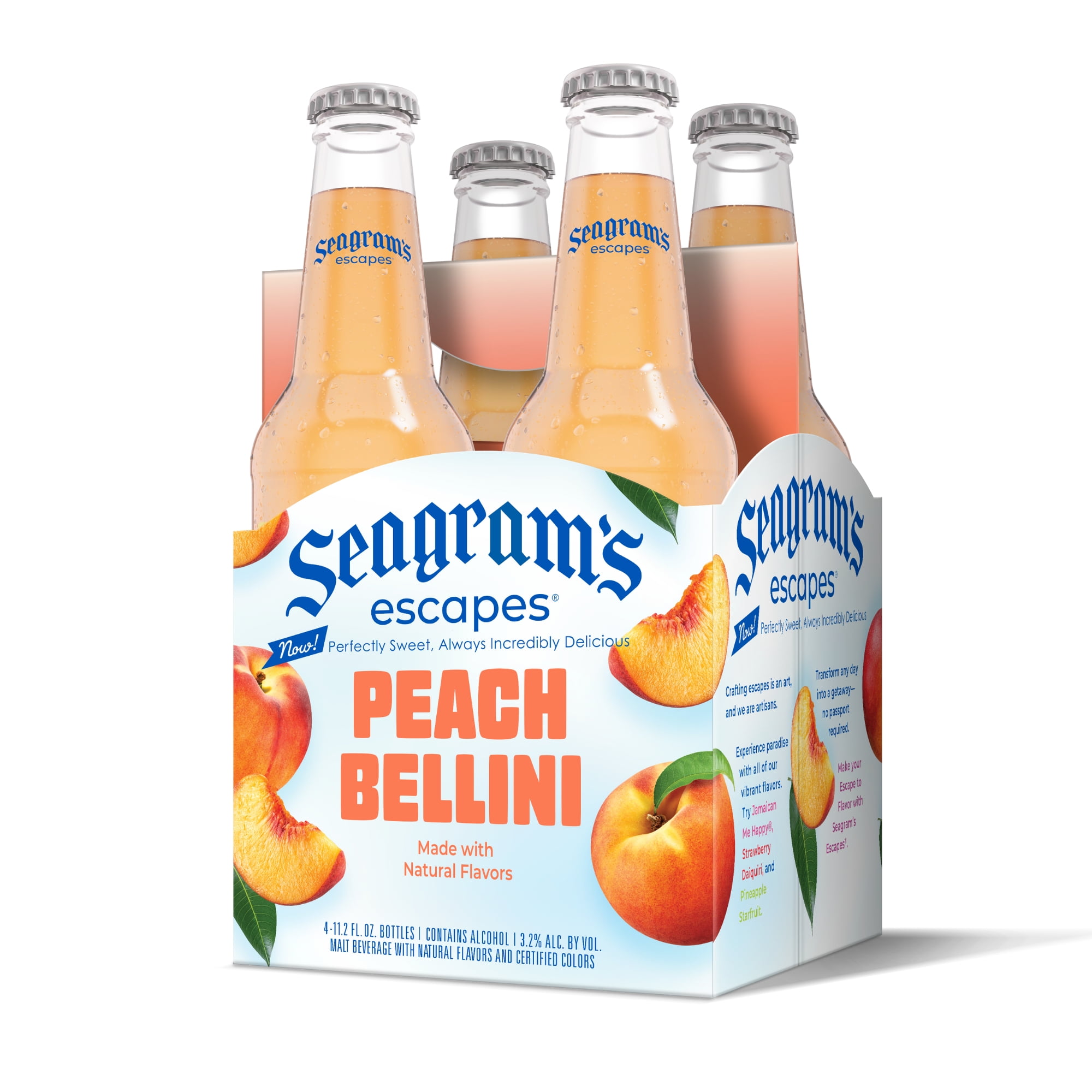 Seagram's Escapes Peach Bellini - 4 pack, 11.2 fl oz Bottles