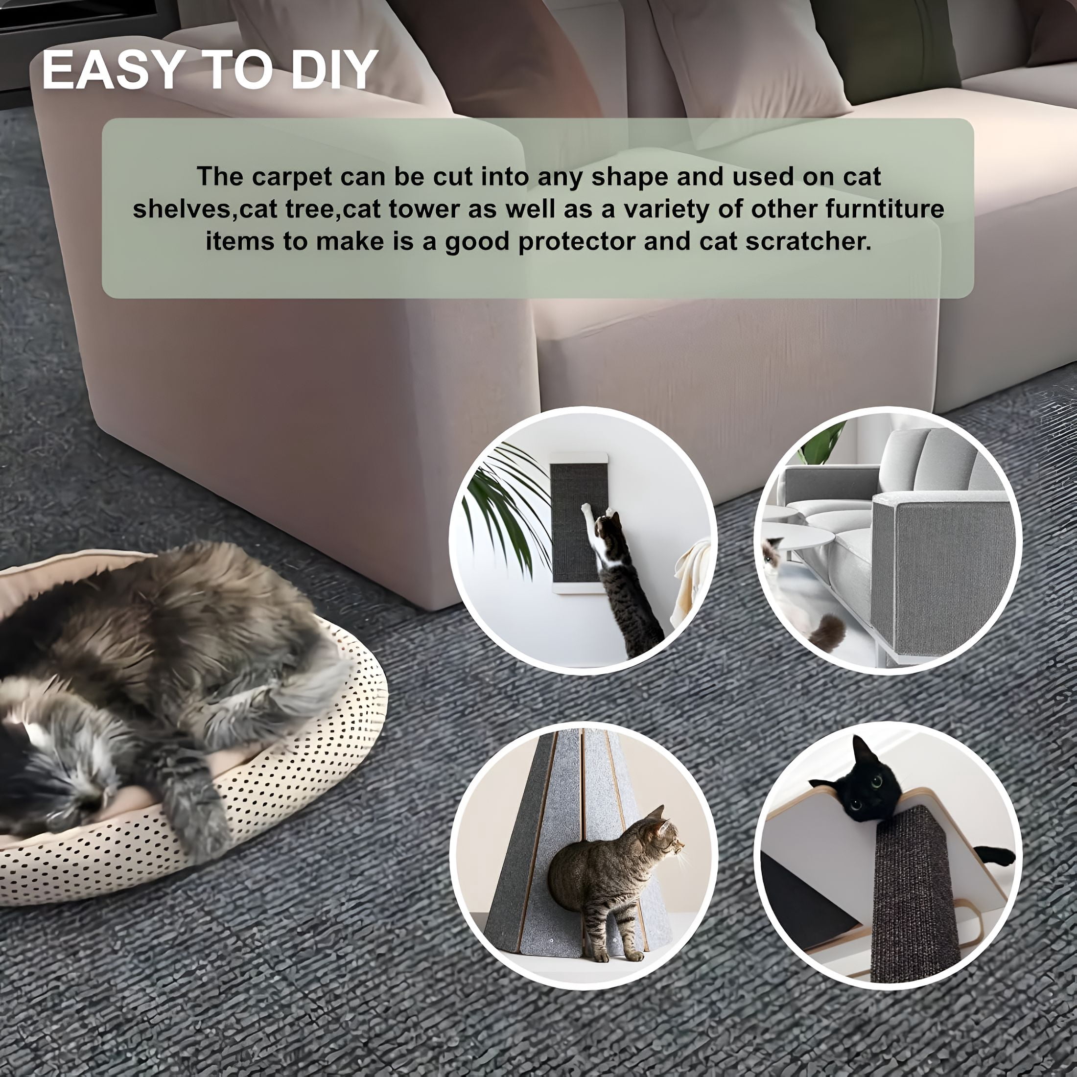 XIBUFE Cat Scratch Couch Furniture Protector, Adhesive Cat Scratch Pad Deterrent for Furniture, DIY Climbing Cat Scratcher Couch Protector for Indoor (Brown,78.7x15.8In)