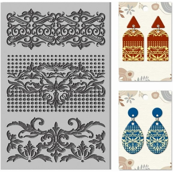Polymer Clay Texture Sheets Vintage Border Texture Mat Lace Baroque Pattern Rubber Clay Texture Mat Clay Modeling Pattern Pad Texture Sheets for Earrings Jewelry Making