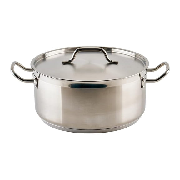 Stainless Steel Brazier with Lid, 10 Quart - Winco SSLB-10 - Commercial Grade Cookware - Tri-Ply Bottom - NSF Listed - Restaurant & Home Kitchen