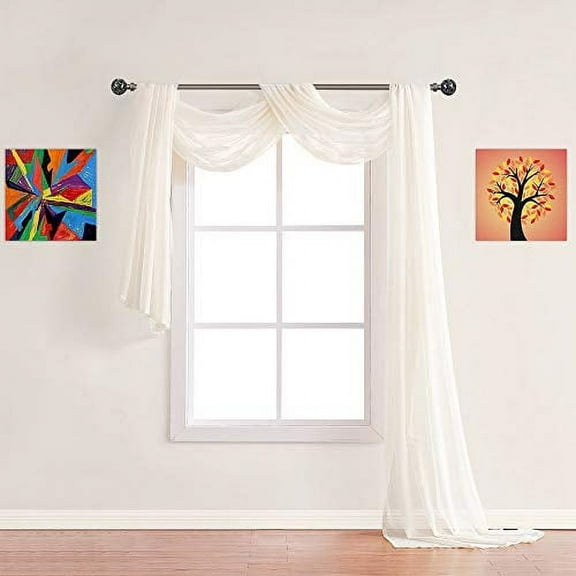 WARM HOME DESIGNS 24 Feet Long White Beige Sheer Window Scarf. These XXL Length Valance Scarves 56 X 288 Inches in Size. Works as Bed Canopy or for Any Decorative Project. AM Beige 288