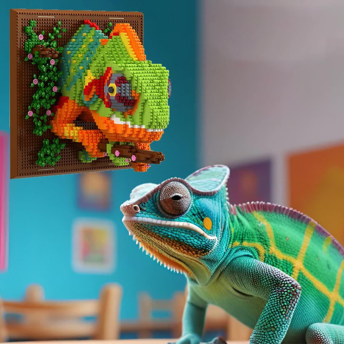 Building Blocks Set Wall Art Chameleon,(2688 Pieces) Toys Gifts for Kid and Adult