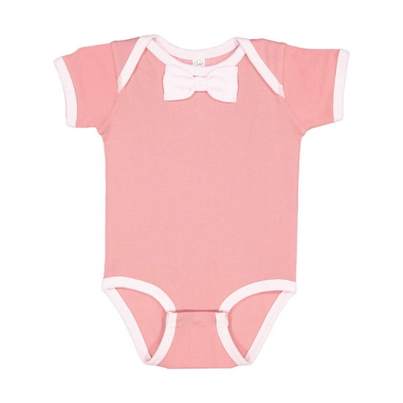 Rabbit Skins Baby Rib Infant Bow Tie Bodysuit in Mauvelous/ Ballerina 24M | 4407