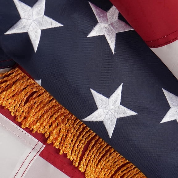 FLAGWIN American Flag 4x6 Indoor, USA Flag 4x6 FT with Gold Fringe, Embroidered Sewn Stars American Flags Heavy Duty Nylon 4 x 6 Us Flags for Inside, 4 by 6 American Flag with Sleeve