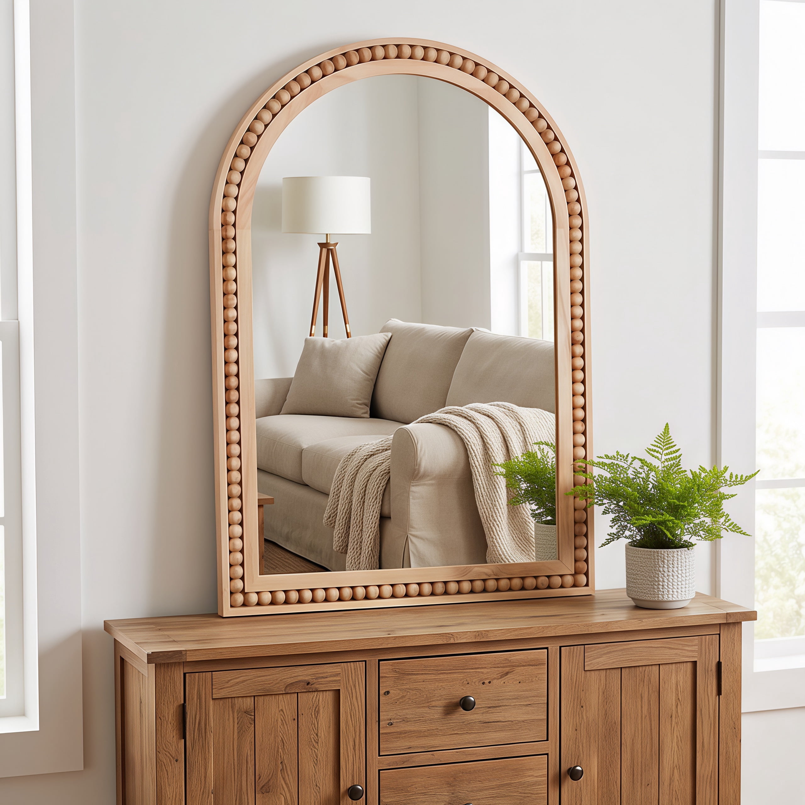 Leumius 30"x 20" Arch Wall Mirror Wall Mirror Rustic Wooden Frame Decorative Mirror for Entryway, Bathroom & Living Room,Natural
