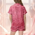 thumbnail image 6 of Tfken Girls Loungewear Sets For Summer Lapel Neck Short Sleeve Sequins Button Tops With Pocket And Shorts Set Trendy Sleepwear Children Soft Homewear Outfit Black Size 2-3 Years, 6 of 6